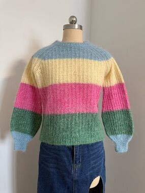Alpaca Wool and Mohair ARITZIA Balloon Sleeve Sweater Striped Multicolour